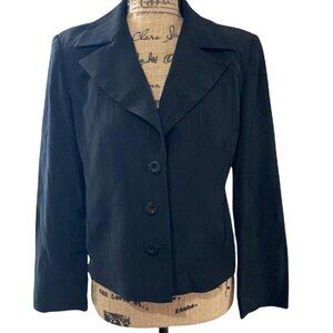 Vintage Little Fashion Blazer Suit Jacket Pinstripe Black Size 6
